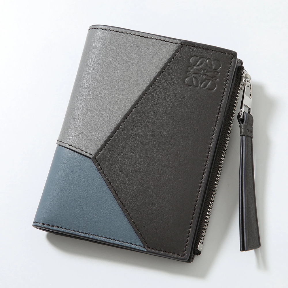 Loewe Puzzle Bi fold Wallet Leather Anagram Slim Compact ASPHALT Gray